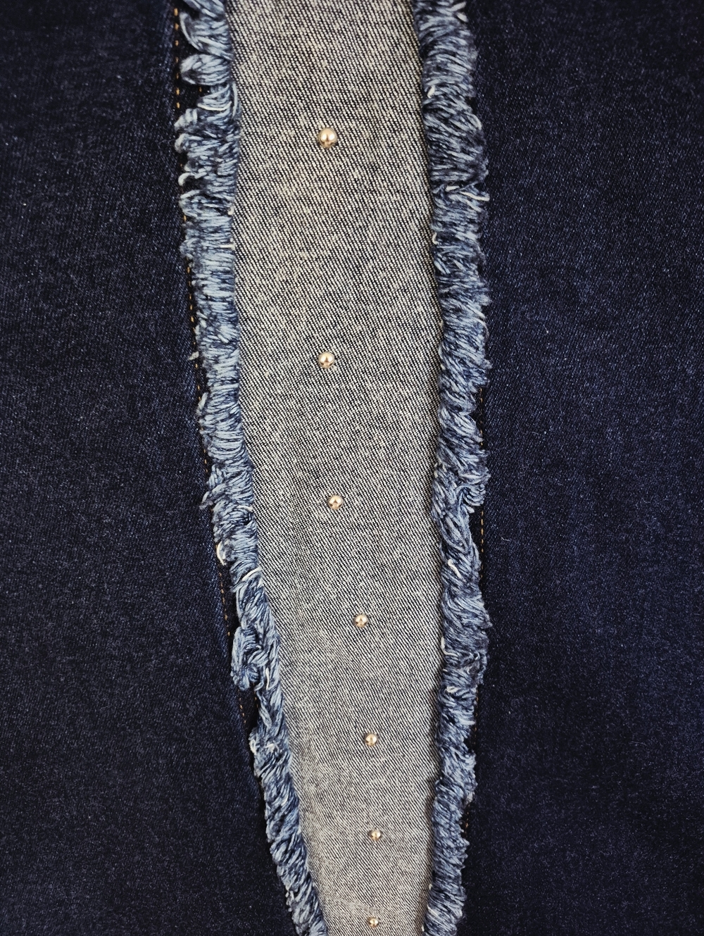 Ice Cool Collections Denim Fringe Rough Patched Maxi Skirt With Rivets Size 12 - Picture 6 of 10